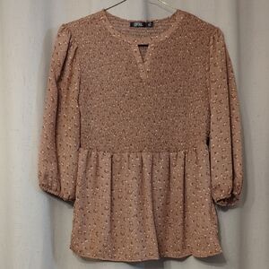 Smocked Floral Peasant Blouse — Dusty Rose